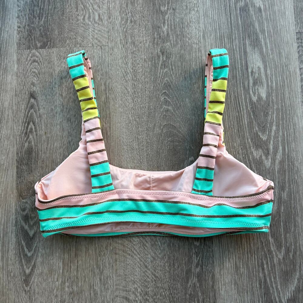 Trina Turk Lurex Stripe Bikini Bralette Top Pastel Stripe Swim Size 6 Pink Teal - Picture 9 of 16